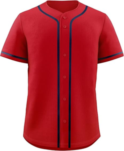 Maillot de baseball rouge pour homme, manches courtes, boutons sur le devant, polyester, vêtements de sport, coupe classique, toutes saisons, respirant, couleur unie - Product Image 1