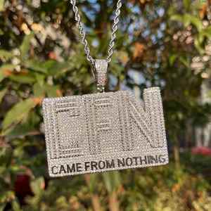 Pendentif Moissanite Iced Out EN Came From Nothing en Argent Sterling Plaqué Or 18K, Collier Statement Luxe Effet Diamant Hip Hop - Product Image 4