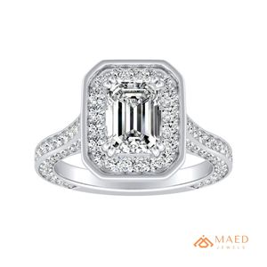 Anillo de Compromiso de Plata Chapado en Oro con Moissanita Corte Esmeralda y Halo para Mujer, Joyería Nupcial Vintage, Regalo de Aniversario - Product Image 1