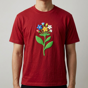 T-shirt à manches courtes pour homme, col rond, jersey de coton, design à appliques florales, coupe décontractée, confortable, respirant, été, tous les jours - Product Image 3