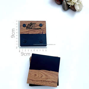 High Quality <b>Black</b> Texture Epoxy Wood <b>Coaster</b> Set with Square Design, Custom Logo Option for Modern Table Protection - Product Image 6