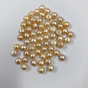 Cabochon rond de perle d'eau douce jaune de 5mm à 10mm demi-percé fournisseur de pierres précieuses en gros pour la fabrication de bracelets colliers et bagues - Product Image 1