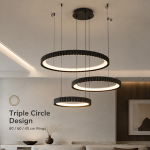 Modern Three <b>Ring</b> Led Chandelier Dimmable Remote Control Aluminum Adjustable Height For Dining And Living Rooms - Product Image 2