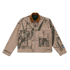 Veste à imprimé graphique personnalisé avec col en velours côtelé, multi-poches, streetwear décontracté, vêtement d'extérieur unisexe, confort optimal - Product Image 1