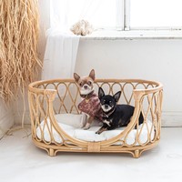 Panier de couchage pour animaux de compagnie en rotin tressé à la main, pour chiens et chats
