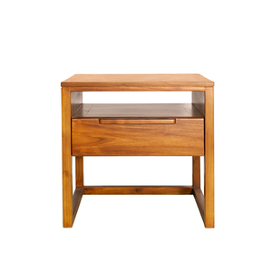 Mesa de Noche Moderna y Elegante de Madera de Teca Indonesia con un Cajón de Almacenamiento y un Compartimento Abierto para un Dormitorio Minimalista - Product Image 5