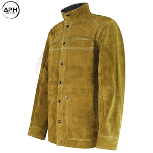 Veste de soudeur en cuir fendu à manches longues, col montant, boutonnée sur le devant, vêtement professionnel pour atelier, veste de travail en cuir pour soudeur - Product Image 3