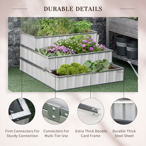 Fioriera Rialzata Quadrata in Metallo Bianco a 3 Livelli per Ortaggi e Erbe da Giardino - Kit Incluso Guanti - Product Image 6