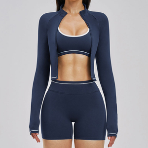 Premium Women's <b>Seamless</b> Yoga Set 3 Piece Nylon Spandex Fitness Leggings Bra Jacket Halter Neck Four-Way Stretch Eco-Friendly - Product Image 5
