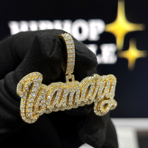 <b>Custom</b> Double Layer Script <b>Name</b> Pendant 925 Sterling Silver VVS Moissanite Fully Iced Hip Hop <b>Necklace</b> Yellow Gold Pave Unisex - Product Image 4