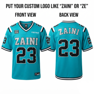 Camiseta de Fútbol Americano para Hombre, Premium, 180 GSM, Malla de Poliéster, Color Verde Azulado, Negro y Blanco, Cuello en V, Paneles a Rayas, Logotipo y Número Personalizados con Transferencia - Product Image 1