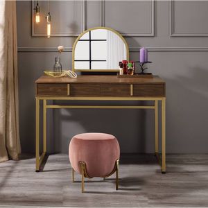Coleen Walnut and Gold Finish <b>Makeup</b> <b>Vanity</b> Desk with Mirror and Jewelry Tray - Product Image 1