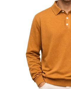 เสื้อโปโลแขนยาวสีเหลืองมัสตาร์ดสำหรับผู้ชาย เสื้อสเวตเชิ้ตผ้าคอตตอนผสมลำลอง คอปกแบบสวม ใส่ได้ทั้งฤดูใบไม้ร่วงและฤดูหนาว รับผลิตตามแบบ (OEM) ขายส่ง - Product Image 4