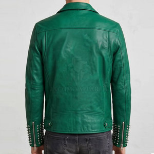 Factory Made Premium Stylish Men <b>Rhinestone</b> Winter Leather <b>Jacket</b> Motorcycle Biker Zip Front Fashion Outerwear - Product Image 2