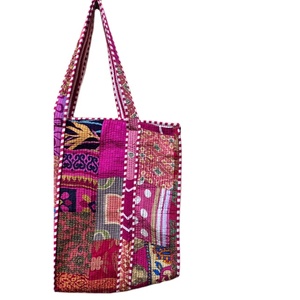 Bolso de mano de retazos de seda ecológico hecho a mano, ligero, reversible, acolchado, para compras en la playa, con cierre de cremallera, antirrobo - Product Image 4