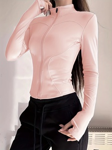 Veste de yoga sans couture pour femmes, légère, pour la course à pied, le fitness, les sports, avec fermeture éclair intégrale, extensible, respirante, vêtements de sport, logo personnalisé - Product Image 5