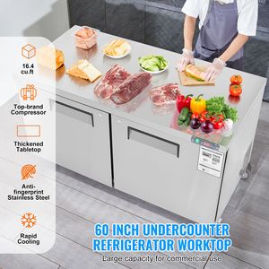 Tavolo Refrigerato Professionale in Acciaio Inox da 60 Pollici per Preparazione Sandwich e Insalate, 16,4 Cu. Ft. Attrezzatura di Refrigerazione per Cucine Commerciali 2 - Product Image 2