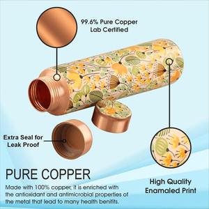 Floral Print Copper Water Bottle Nature Inspired Designer Drink Bottle Reusable Travel Bottle For Home Office And Daily Use - Product Image 4