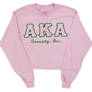 Sudadera Rosa de Manga Larga con Cuello Redondo de la Hermandad AKA Sorority Inc. con Letras Griegas Bordadas para Mujer - Product Image 1