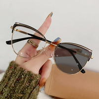 Lunettes photochromiques anti-lumière bleue œil-de-chat haut de gamme pour femmes, monture optique en métal, lunettes d'ordinateur légères et transparentes