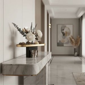 Nordic Gold Metal Tray Luxury Natural <b>Marble</b> Base Pedestal Tray For Coffee <b>Table</b> Decor Minimalist Home Decoration Accessories - Product Image 3