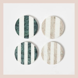 Protect <b>Tables</b> and Surfaces Modern Wood Geometric White Black Hexagonal <b>square</b> Round <b>Marble</b> and Acacia Coasters - Product Image 6