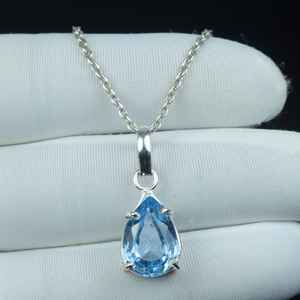 Pendentif en argent sterling 925 avec aquamarine bleu ciel taille poire, collier bohème, cadeau d'anniversaire, bijoux - Product Image 1