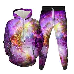 Ensemble de survêtement unisexe à imprimé galaxie, sweat à capuche et pantalon de jogging, vêtements de sport décontractés, polyester respirant, tenue d'automne, longueur intégrale avec cordon de serrage - Product Image 4
