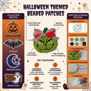 Handmade Beaded Skull Embroidered Patch Spooky <b>Halloween</b> Applique Rhinestone Crystal Motif For Garments Jackets Bags - Product Image 6