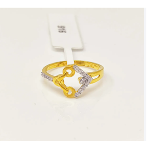 22K Solid Yellow Gold Geometric <b>Ring</b> for Women 916 Hallmarked CZ Stone Two Tone <b>Finger</b> <b>Ring</b> Elegant Bridal Wedding Jewelry - Product Image 1