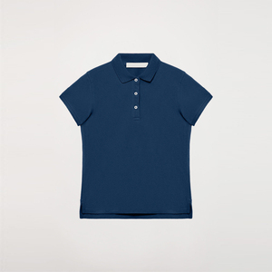 Polo pour femme en tissu piqué 100% coton, manches courtes, couleur unie, longueur normale, bleu marine - Product Image 2