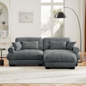 Divano Moderno Oversize a 2 Posti in Velluto con Poggiapiedi, Braccioli Imbottiti e Cuscino Lombare - Cuscini Decorativi Inclusi per Soggiorno - Product Image 3