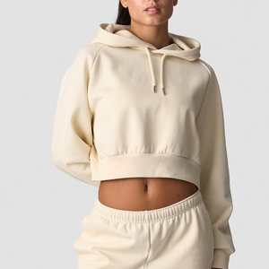 Sudadera con capucha corta de algodón para mujer, diseño ligero con logotipo bordado, impresión digital personalizada, para invierno, venta al por mayor. - Product Image 4