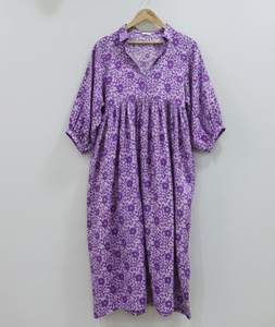 Vestido Túnica Indio Hecho a Mano 100% Algodón para Mujer |   Ropa Formal de Oficina Ecológica y Transpirable, Corte en A, Cintura Natural, Estampado Floral - Product Image 1