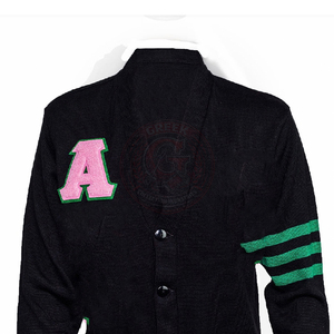 Cárdigan personalizado de la hermandad griega Alpha AKA, ropa bordada, chaqueta de punto para mujer, chaqueta universitaria, suéteres con cuello en V y mangas a rayas - Product Image 3