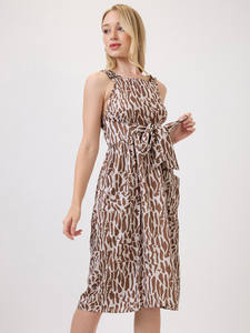 Robe midi évasée sans manches à imprimé floral pour femme, taille naturelle, écologique, estivale, formelle, modeste, professionnelle, grande taille, sur mesure - Product Image 2