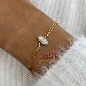 Bracelet chaîne trombone en diamant de laboratoire taille marquise remarquable pour femme, bijou fin solitaire élégant, bracelet minimaliste - Product Image 4