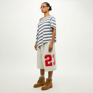 Camiseta Popular de Mujer con Hombros Descubiertos, Logotipo Estampado, Cuello Redondo, Manga Corta, Holgada, Ecológica, Transpirable, de Jersey a Rayas - Product Image 5