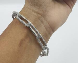 Moissanite Round Cut Diamond Paper Clip Iced Cuban <b>Bracelet</b> For Unisex 925 Sterling <b>Silver</b> Fine Wedding Party Gift For Lovers - Product Image 2