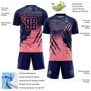 Camiseta de Fútbol Sublimada Personalizada, Manga Corta, Cuello Redondo, Absorbe la Humedad, 100% Poliéster, Unisex para Adultos, Estampado de Camuflaje Rosa Marino - Product Image 5