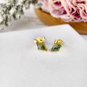 Pendientes de Plata de Ley 925 con Ágata Musgosa, Chapados en Oro de 14K, con Piedras Preciosas Naturales, Elegantes, Regalo de Joyería para Mujer - Product Image 2