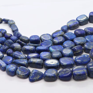 ลูกปัดลาพิส ลาซูลีธรรมชาติทรงก้อนเรียบ ขนาด 10-16 มม. ลูกปัดพลอยลาพิสสีน้ำเงินขัดเงา ขนาด 16 นิ้ว สำหรับทำเครื่องประดับ - Product Image 1