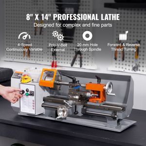 Tornio da banco di precisione 2,4 m x 4,2 m per metalli, velocità variabile continua 50-2500 RPM, macchinario per taglio metalli da 6 pollici - Product Image 2