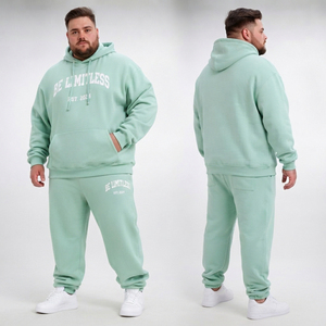 Ensemble de survêtement à capuche pour homme grande taille, 100% coton molletonné, imprimé, 2 pièces, décontracté, pour l'hiver - Product Image 1