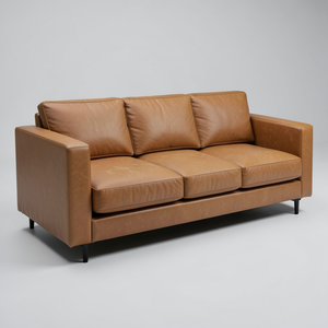 Canapé en cuir de vache véritable de style moderne du milieu du siècle, 3 places, canapé en cuir marron, idéal pour la maison, l'hôtel, le salon - Product Image 1