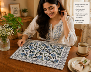 Juego de Manteles Individuales Clásicos Azules con Estampado a Mano, Manteles Individuales de Algodón Blanco, Decoración de Comedor de Calidad de Exportación, Juego de Obras de Arte Hechas a Mano - Product Image 5