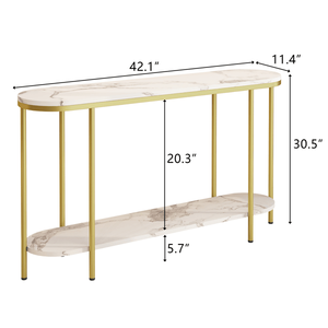 Consolle Moderna a 2 Livelli per Ingresso, Top in Finto Marmo Bianco con Struttura in Metallo Dorato, 107 cm x 29 cm, Ripiano Aperto per Ingressi di Hotel - Product Image 5