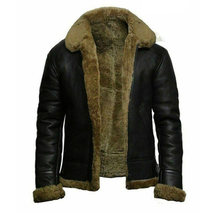 Chaqueta de Motociclista de Cuero Genuino para Hombre, Cuello Alto, Cierre de Cremallera, Color Negro Sólido, Corte Regular, Forro de Piel Sintética, Resistente al Viento, para Invierno - Product Image 4