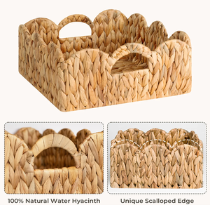 Ensemble de paniers de rangement en jacinthe d'eau naturelle faits à la main, paniers tissés avec poignées, décoration intérieure - Product Image 2