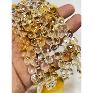 Cuentas facetadas de cuarzo citrino natural con tonalidades, forma de corazón, tamaño 6-7 mm aprox. Cadena de 8 Pulgadas - Product Image 1